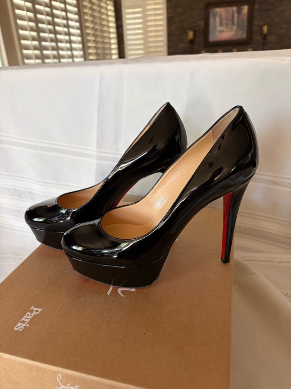 Christian Louboutin Black Patent Platform Pumps with Red Sole  like new
